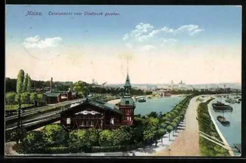 AK Mainz, Totalansicht vom Stadtpark gesehen