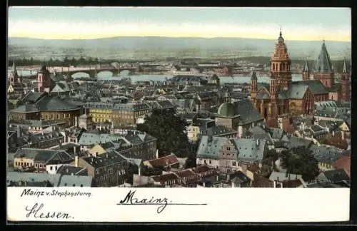 AK Mainz, Blick vom Stephansturm auf Stadt und Dom