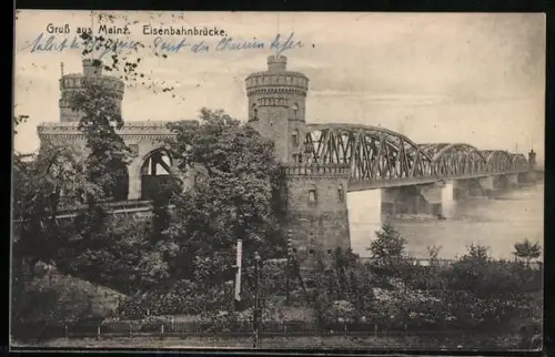 AK Mainz, Eisenbahnbrücke