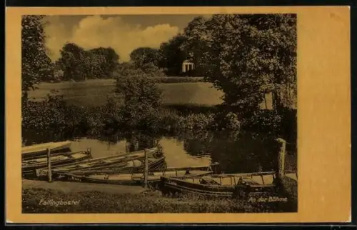 AK Fallingbostel, Boote an der Böhme, Pavillon im Park