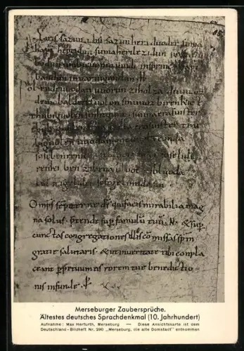 AK Merseburg, Merseburger Zaubersprüche, ältestes deutsches Sprachdenkmal, 10. Jahrhundert