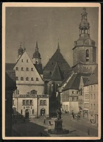 AK Eisleben, Marktplatz, Rathaus, Kirche, Brunnen