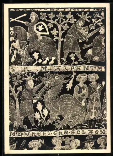 AK Wienhausen bei Celle, Tristanteppich mit Drachenkampf und Ritterszenen