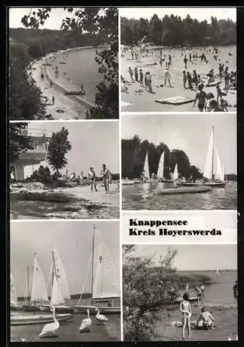 AK Knappensee /Hoyerswerda, Steilküste an der Koblenzer Bucht und Strand Gr. Särchen mit Maukendorfer Strand