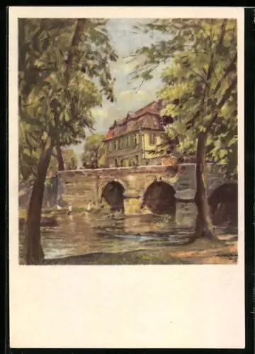 Künstler-AK sign. Walter Gemm: Halberstadt, Hohe Brücke