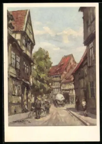 Künstler-AK sign. Walter Gemm: Halberstadt, Fachwerkhäuser in der Altstadt
