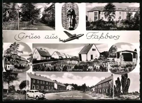 AK Fassberg, Marktweg, Fliegerhorst Siedlung, Schule, Hünengrab