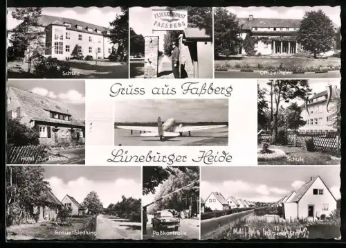 AK Fassberg /Lüneburger Heide, Fliegerhorst, Offizierheim, Schule, Passkontrolle