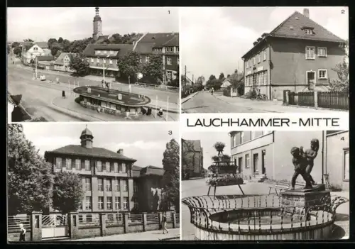 AK Lauchhammer-Mitte, Wilhelm-Pieck-Platz, Postamt, Polytechnische Oberschule, Brunnen an der Kleinleipischer Strasse