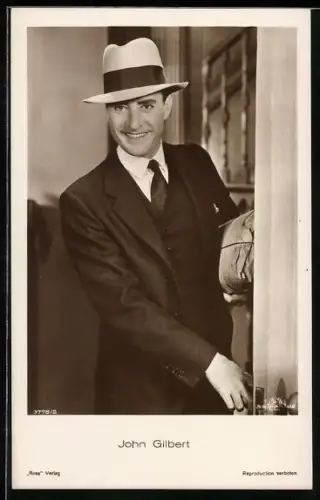 AK Schauspieler John Gilbert im Anzug mit Hut