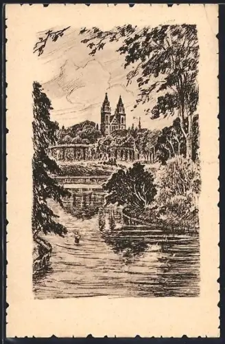 Künstler-AK Magdeburg, Adolf Mittag-See