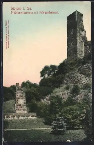 AK Stolpen i. Sa., Siebenspitzenturm mit Kriegerdenkmal