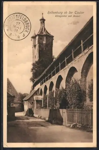 AK Rothenburg ob der Tauber, Klingentor mit Mauer