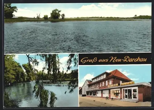 AK Neu-Darchau, Elbufer, Uferansichten, Kaufhaus Hinrichs