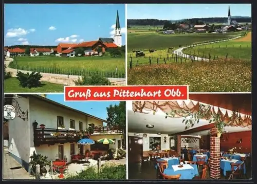 AK Pittenhart /Obb., Ortsansichten mit Kirche, Café Neumayer-Prangl