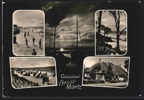 AK Graal-Müritz, Strand mit Badegästen, Strandkörbe, Segelboote