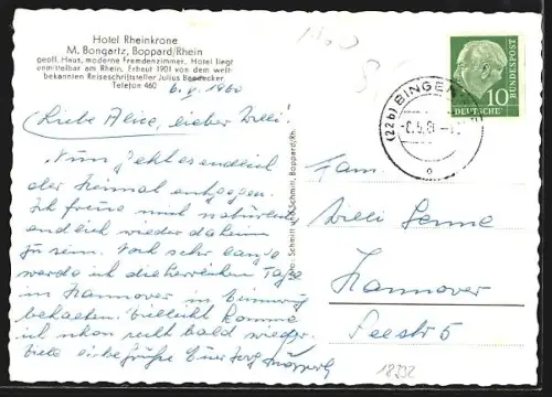 AK Boppard /Rhein, Hotel Rheinkrone