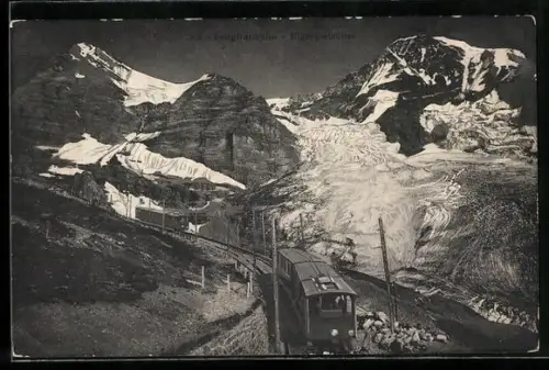 AK Eigergletscher, Jungfraubergbahn mit Blick auf den Mönch
