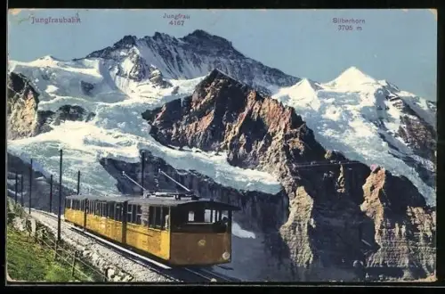 AK Jungfraubahn mit Blick auf Jungfrau und Silberhorn