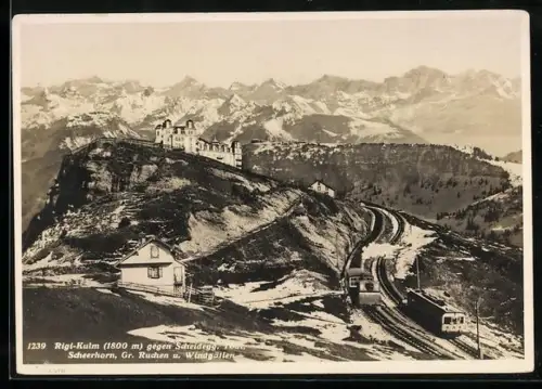 AK Rigi-Kulm mit Bergbahn gegen Scheidegg, Tödi, Scheerhorn, Gr. Ruchen und Windgällen