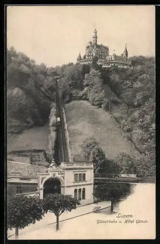 AK Luzern, Gütschbahn vor Hôtel Gütsch