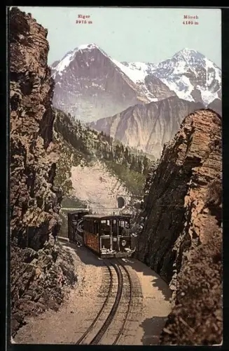 AK Schynige-Platte-Bahn, Eiger und Mönch im Hintergrund