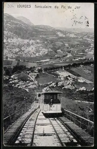 AK Lourdes, Funiculaire du Pic du Jer, Bergbahn