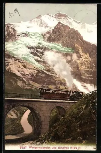 AK Wengernalpbahn, Bergbahn auf einem Viadukt, Jungfrau