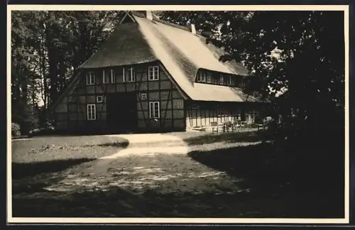 AK Heber, Hof Tütsberg, Fachwerkhaus mit Garten