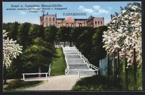 AK Werder /Havel, Hotel und Gaststätte Bismarckhöhe, Aussichtsterrasse, Treppenanlage