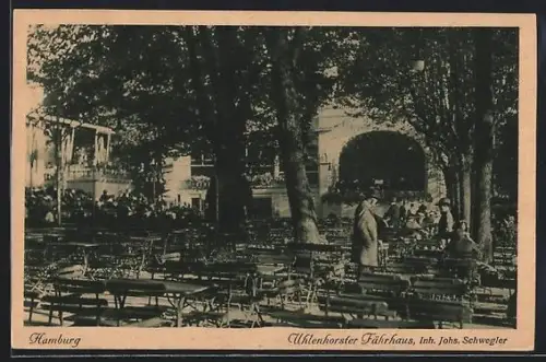 AK Hamburg, Gaststätte Uhlenhorster Fährhaus, Inh. Johs. Schwegler, Gartenansicht mit Gästen