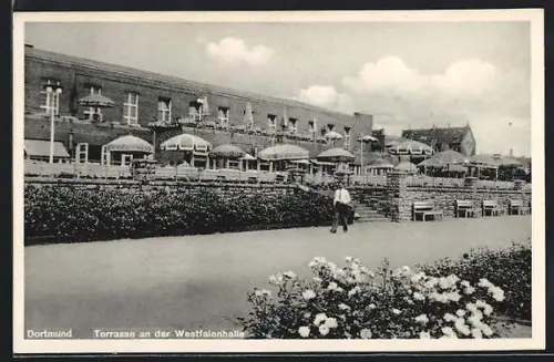 AK Dortmund, Terrasse an der Westfalenhalle, Gasthaus