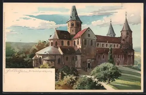 Lithographie Hildesheim, St. Godehardkirche