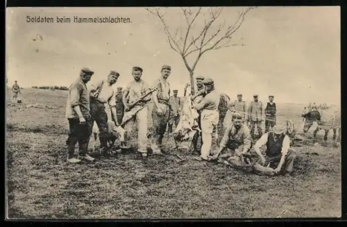 AK Soldaten beim Hammelschlachten