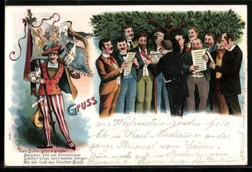 Lithographie Viele Boten gehn u. gingen..., Sänger, Chor