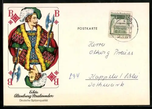 AK Einladungskarte zum Preis-Skat am 19.12.1969 in Bad Arnis /Schlei, Spielkarte Karo Bube