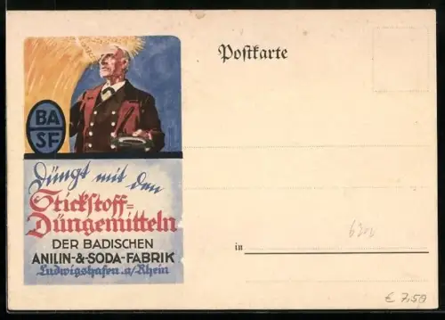 AK Reklame für Stickstoff-Düngemittel der Badischen Anilin- & Soda-Fabrik