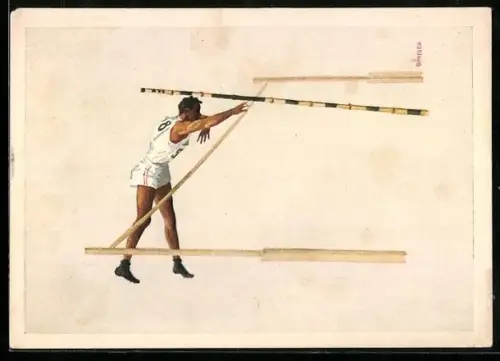 Künstler-AK Leichtathlet beim Stabhochsprung