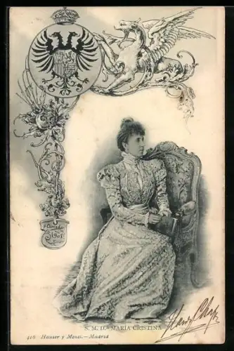 AK Maria Cristina von Spanien sitzend im Porträt