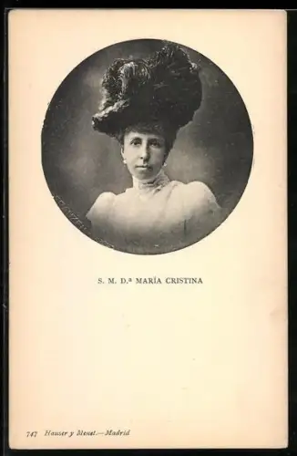 AK Maria Cristina von Spanien mit Federhut