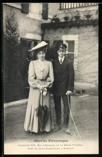 AK König Alphonse XIII von Spanien und Victoria von Spanien