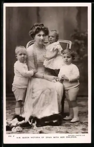 AK H.M. Queen Victoria of Spain with hteir Children
