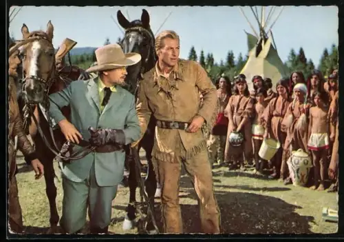 AK Constantin-Verfilmung Der Schatz im Silbersee, Lex Barker & Jan Sid, Indianer, Pferde