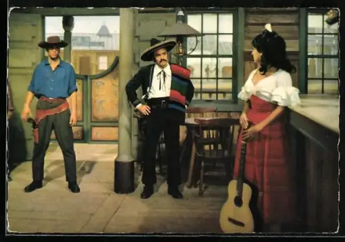 AK Santer in seinem Hauptquartier, dem Saloon in Roswell, Szene aus Winnetou, I. Teil