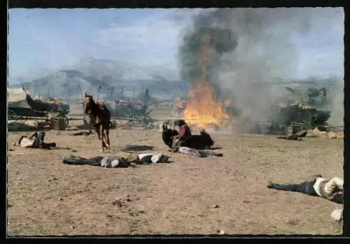 AK Szene aus Unter Geiern, Winnetou kommt den Treck zur Hilfe, Karl May