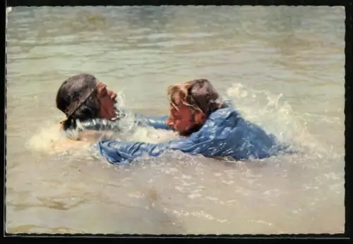 AK Karl May, Winnetou I, Lex Barker im Wasser beim Kampf