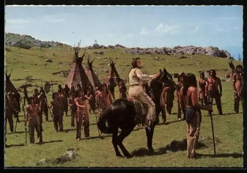 AK Karl May-Film Winnetou II. Teil, Winnetou rettet drei Gefangene aus dem Lager der Assiniboins