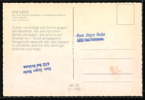 AK Filmszene aus Karl May-Film Unter Geiern, Annie und die Banditen