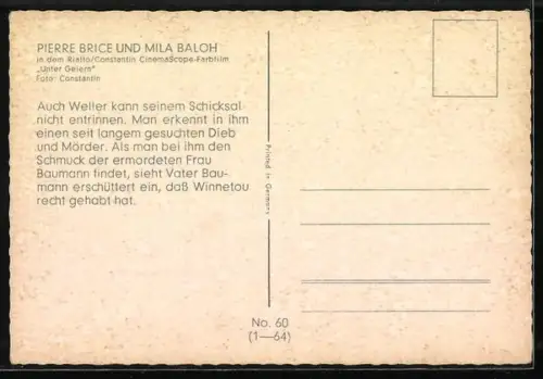 AK Schauspieler Pierre Brice und Schauspieler Mila Baloh im Film Unter Geiern