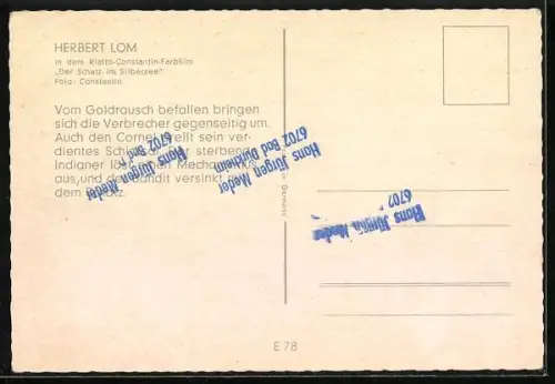 AK Herbert Lom in Der Schatz am Silbersee, Karl May